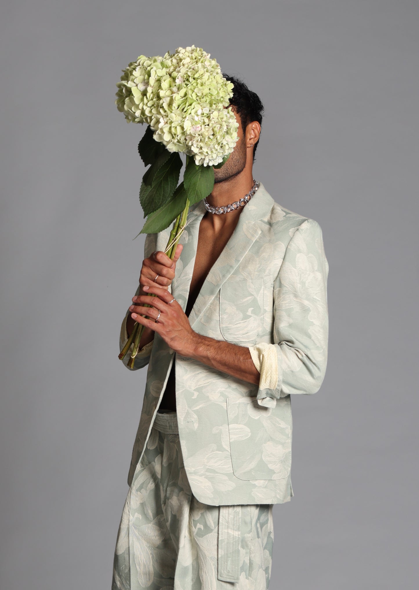 Vintage Cotton Lily Pattern Jacquard Blazer