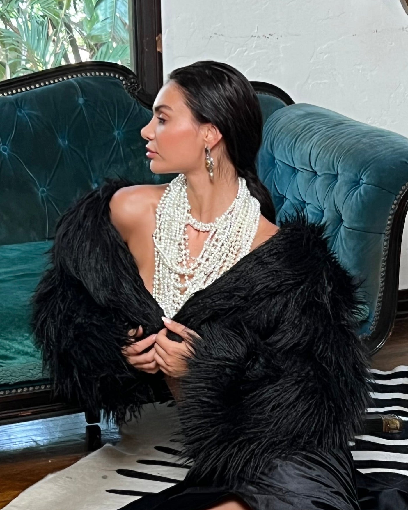 Cropped Black Faux Fur Coat