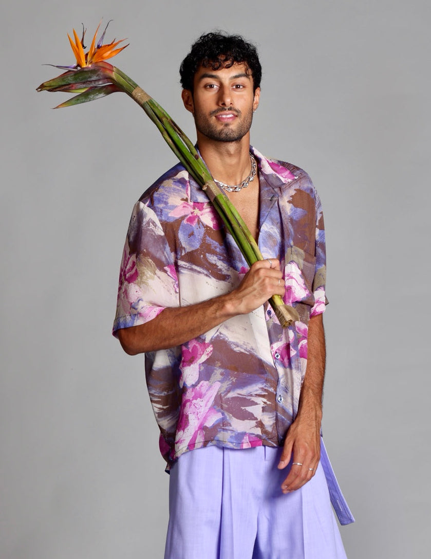 Floral Orchid Oversized Print Shirt