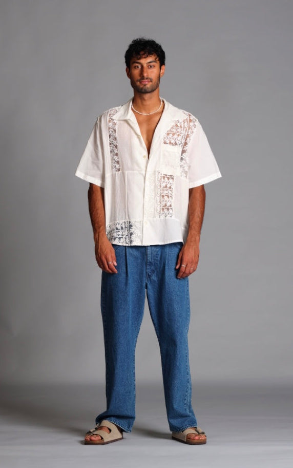 Oversize Cotton Lace Patchwork Shirt