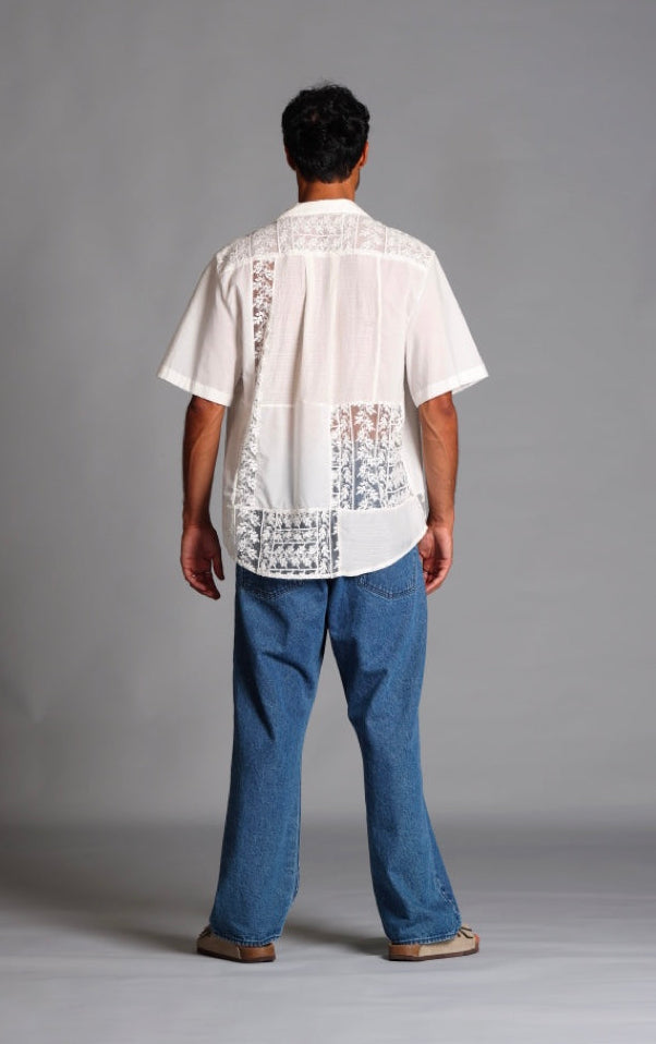 Oversize Cotton Lace Patchwork Shirt
