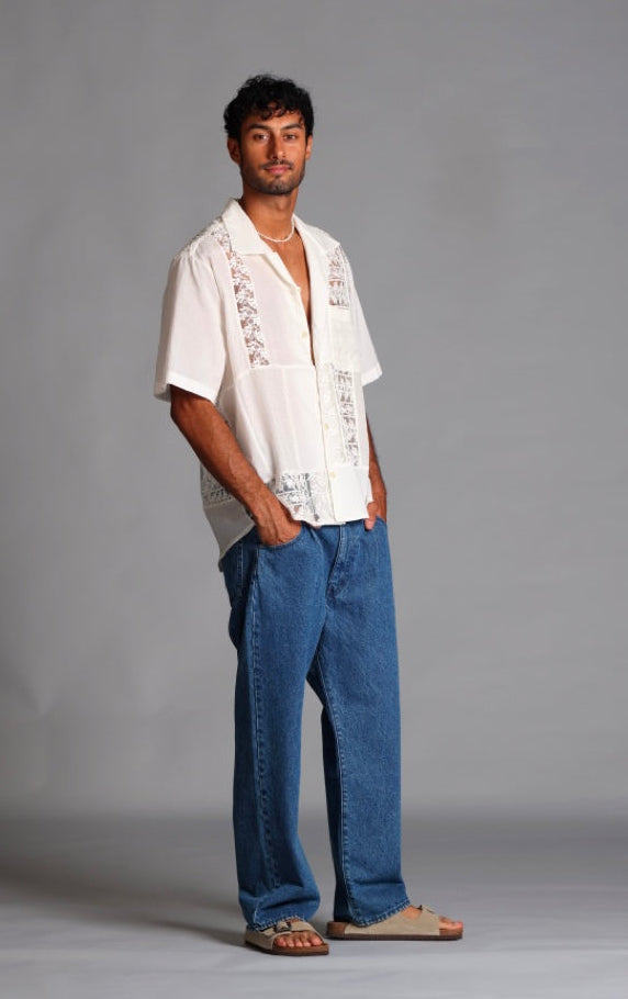 Oversize Cotton Lace Patchwork Shirt