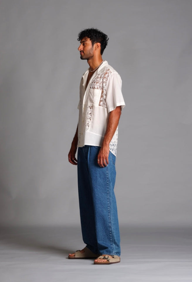 Oversize Cotton Lace Patchwork Shirt