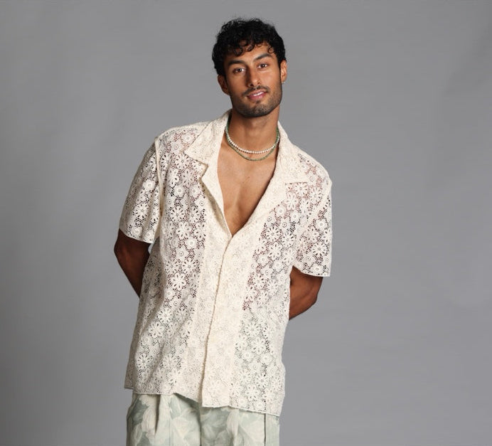 Vintage Cotton Lace Inverted Seam Sleeve Shirt