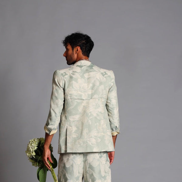 Vintage Cotton Lily Pattern Jacquard Blazer