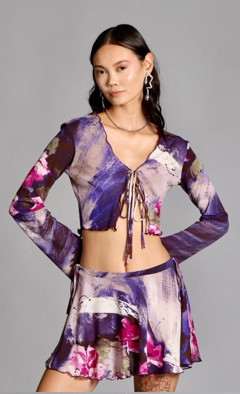 Floral Orchid Mesh Print Top