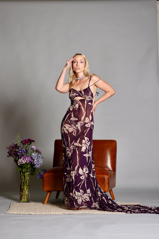 La Sirena Purple Orchid Mesh Gown