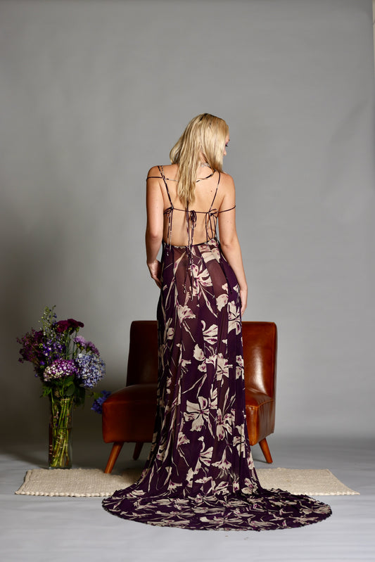 La Sirena Purple Orchid Mesh Gown