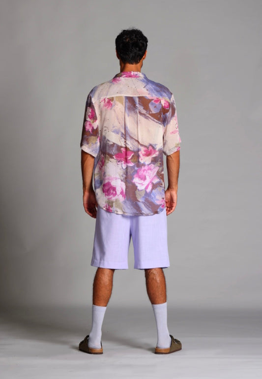 Pleated Cotton Linen Shorts