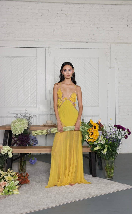 Ethereal Daffodil Silk Custom Gown