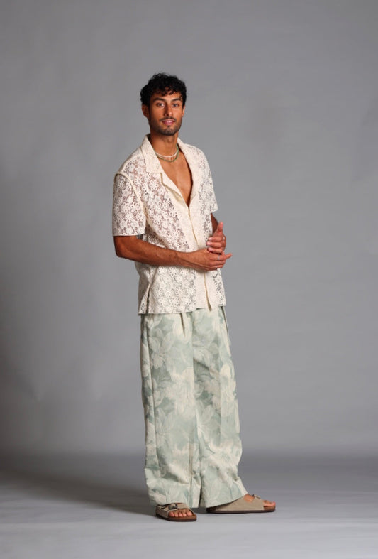 Vintage Cotton Lace Inverted Seam Sleeve Shirt