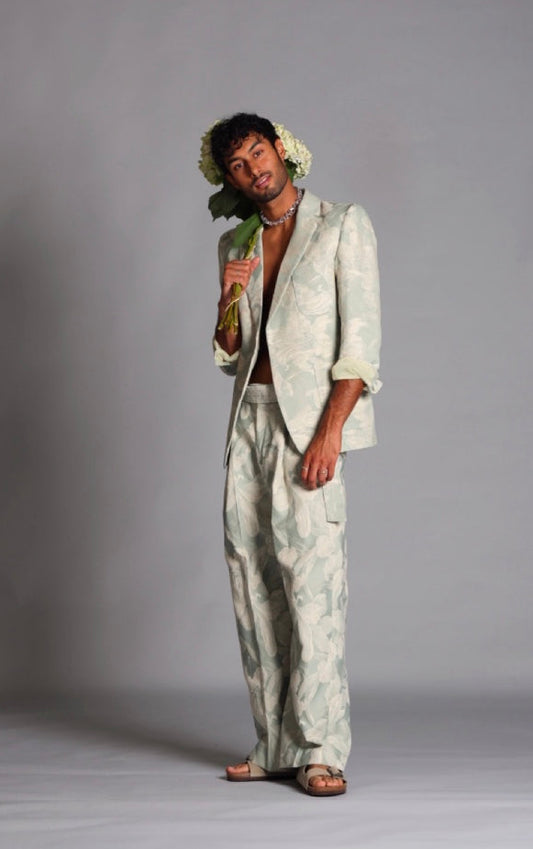 Vintage Cotton Lily Pattern Jacquard Pants