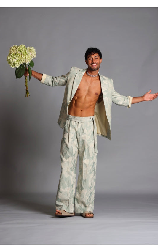 Vintage Cotton Lily Pattern Jacquard Pants