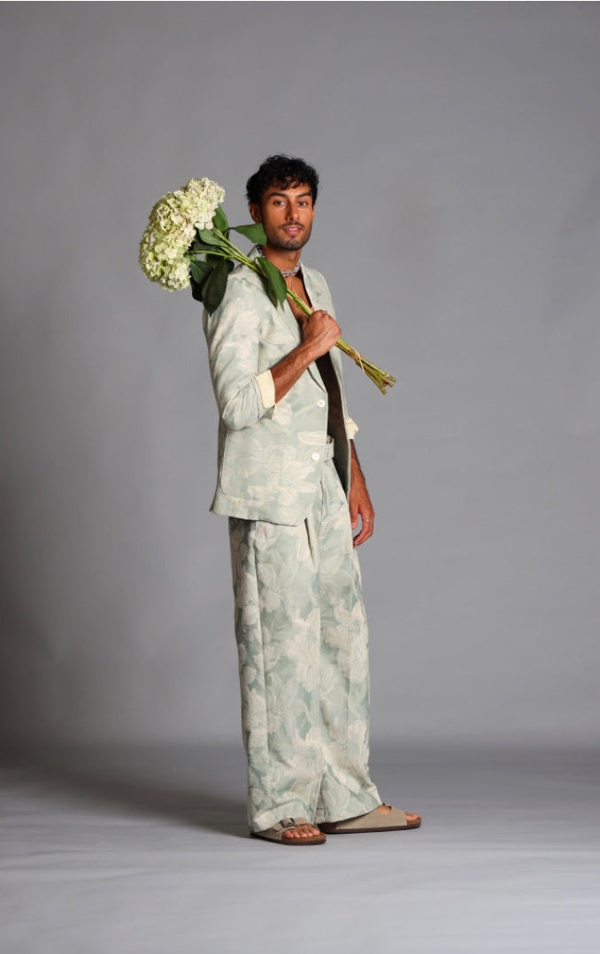 Vintage Cotton Lily Pattern Jacquard Pants