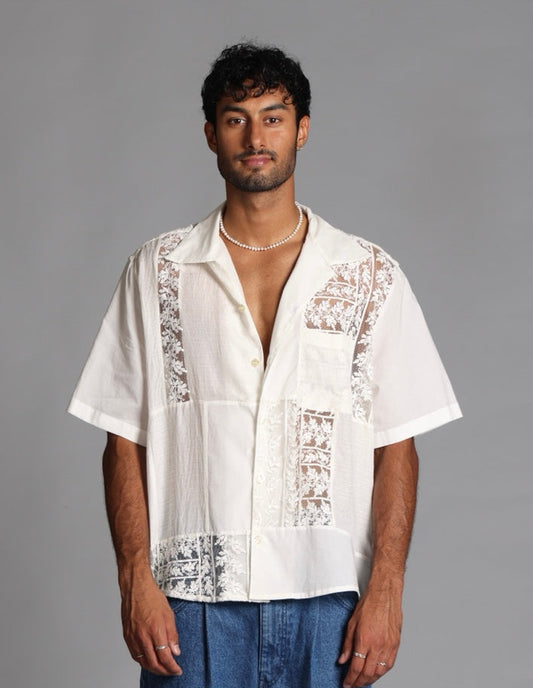 Oversize Cotton Lace Patchwork Shirt