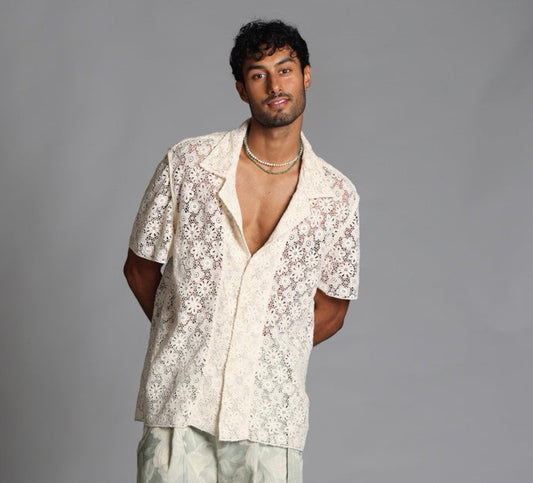 Vintage Cotton Lace Inverted Seam Sleeve Shirt